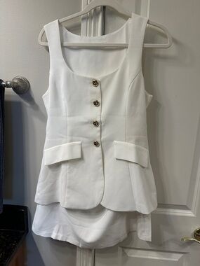 Amanda Uprichard White Sleeveless Peplum Button Dress